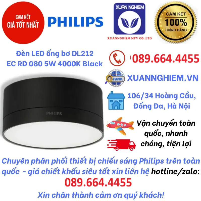 Đèn LED ống bơ DL212 EC RD 080 5W 4000K Black