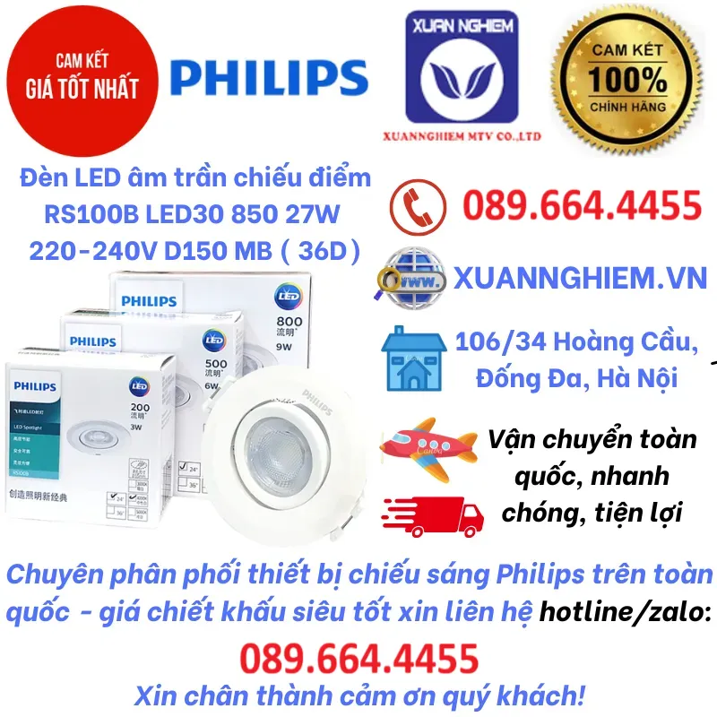 Đèn LED âm trần chiếu điểm RS100B LED30 850 27W  220-240V D150 MB ( 36D)