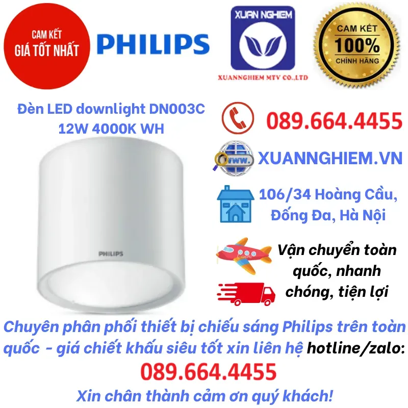 Đèn LED downlight DN003C 12W 4000K WH