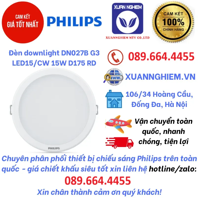 Đèn downlight lỗ cắt 175 DN027B G3 LED15/CW 15W D175 RD
