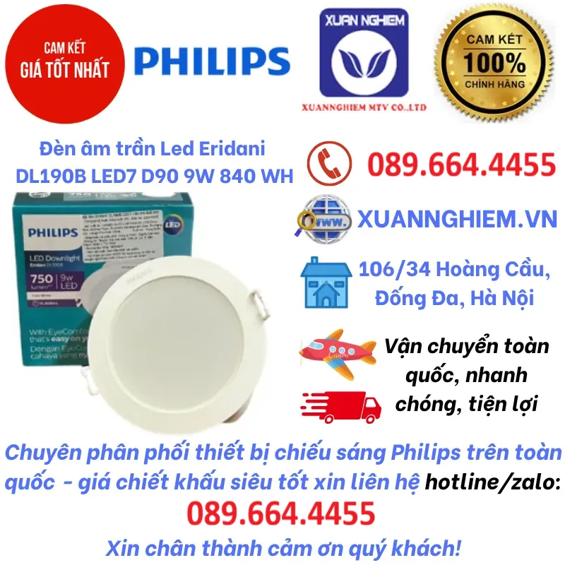 Đèn âm trần Led Eridani DL190B LED7 D90 9W 840 WH / Eridani DL190B LED7 D90 9W 865 WH