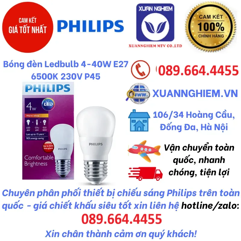 Bóng đèn Ledbulb 4-40W E27 6500K 230V P45