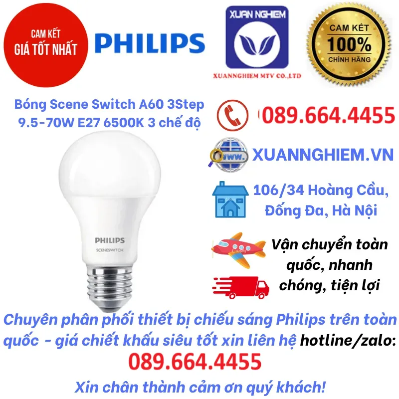 Bóng Scene Switch A60 3Step 9.5-70W E27 6500K 3 chế độ