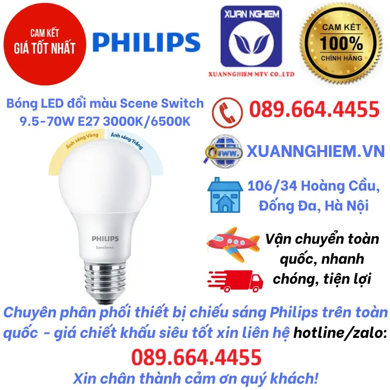 Bóng đèn LED đổi màu Scene Switch 9.5-70W E27 3000K/6500K