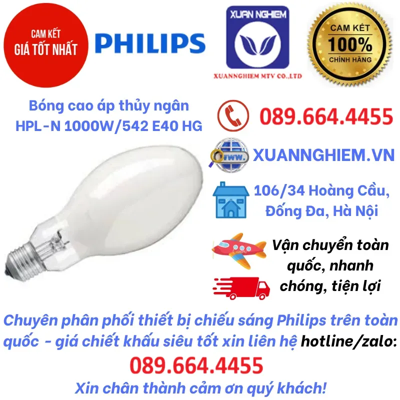 Bóng cao áp thủy ngân HPL-N 1000W/542 E40 HG SLV/6