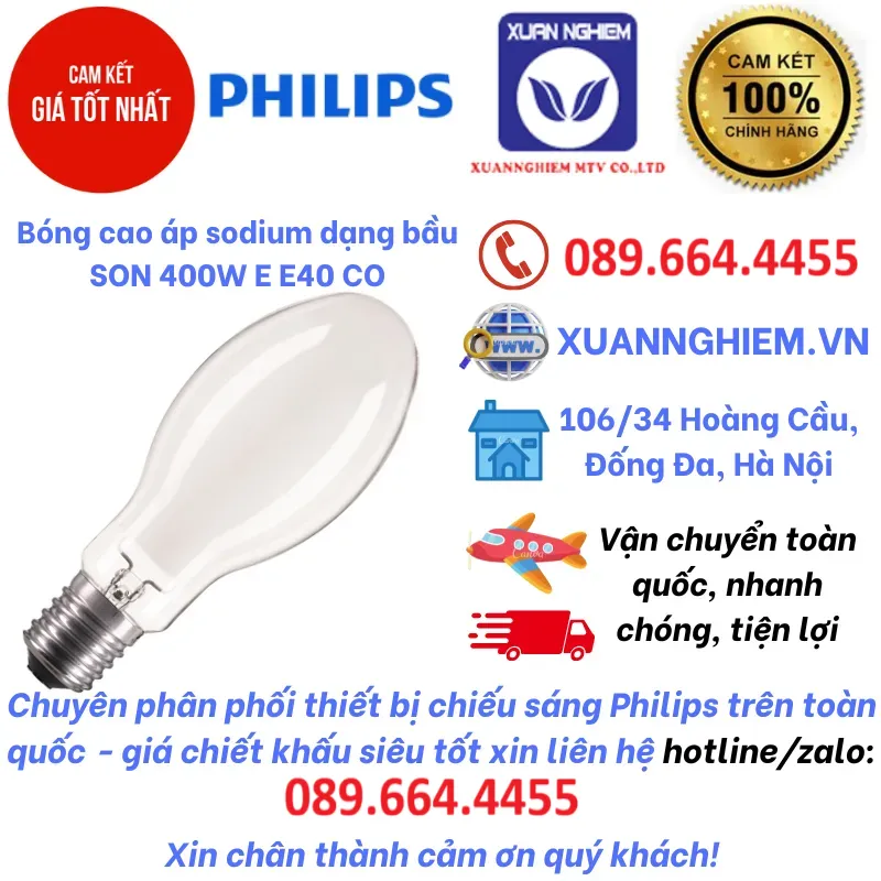 Bóng cao áp sodium dạng bầu SON 400W E E40 CO SLV/12