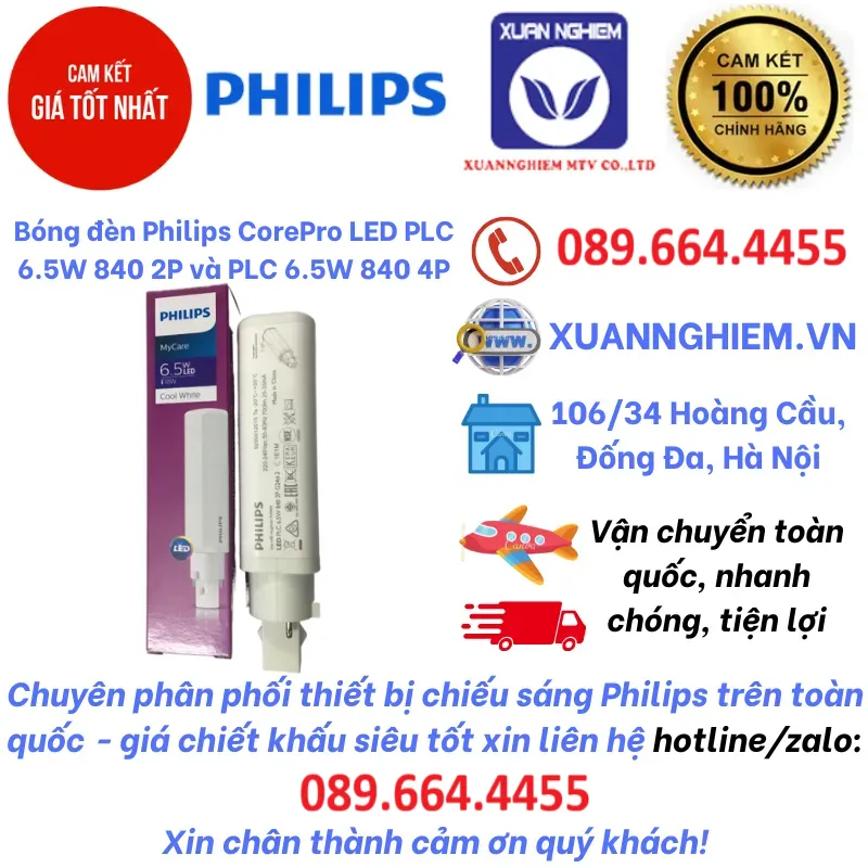 Bóng đèn Philips CorePro LED PLC 6.5W 840 2P và PLC 6.5W 840 4P