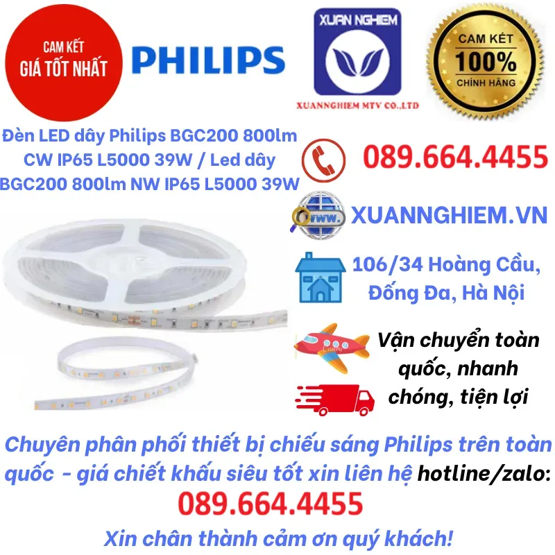 Đèn LED dây Philips BGC200 800lm CW IP65 L5000 39W / Led dây BGC200 800lm NW IP65 L5000 39W