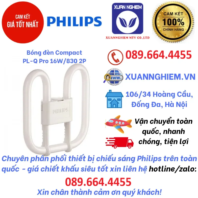 Bóng đèn Compact  PL-Q Pro 16W/830 2P Ánh sáng vàng