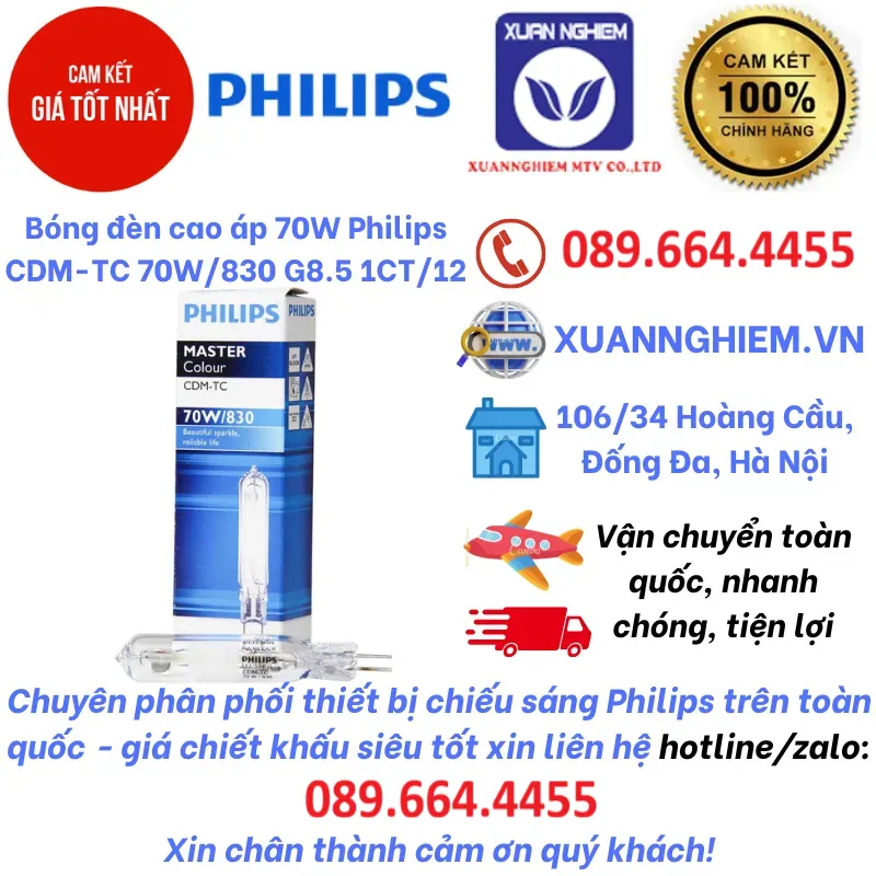 Bóng đèn cao áp 70W Philips CDM-TC 70W/830 G8.5 1CT/12