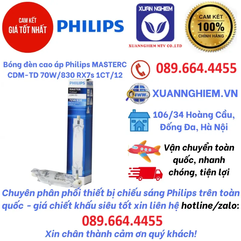 Bóng đèn cao áp Philips MASTERC CDM-TD 70W/830 RX7s 1CT/12