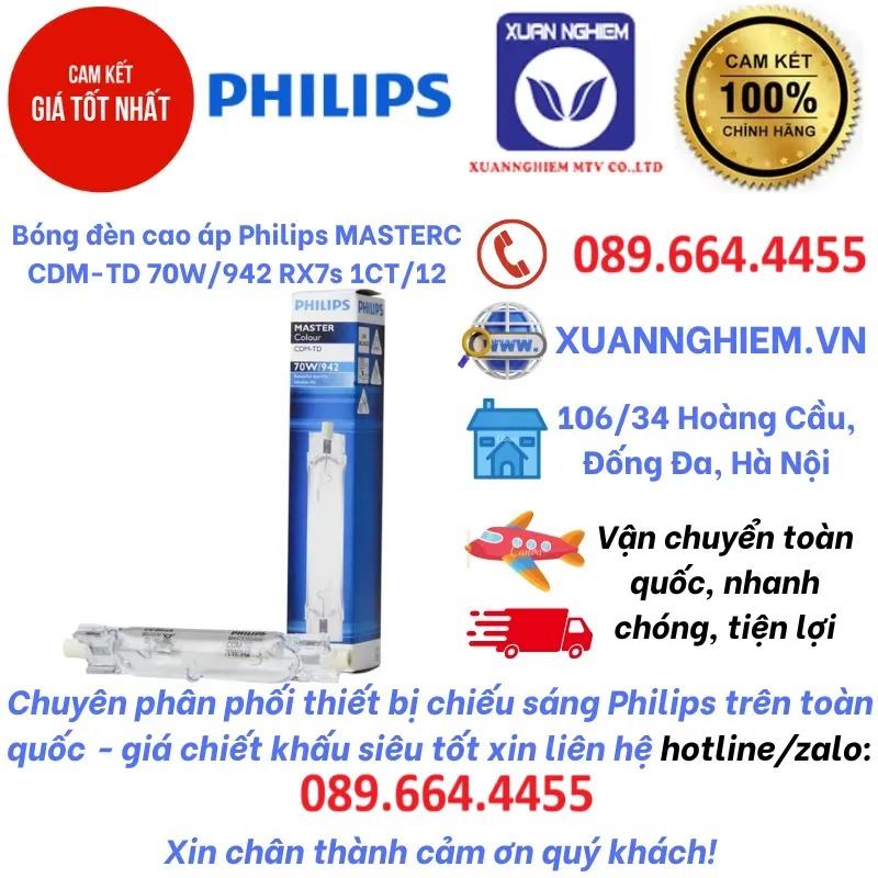 Bóng đèn cao áp Philips MASTERC CDM-TD 70W/942 RX7s 1CT/12