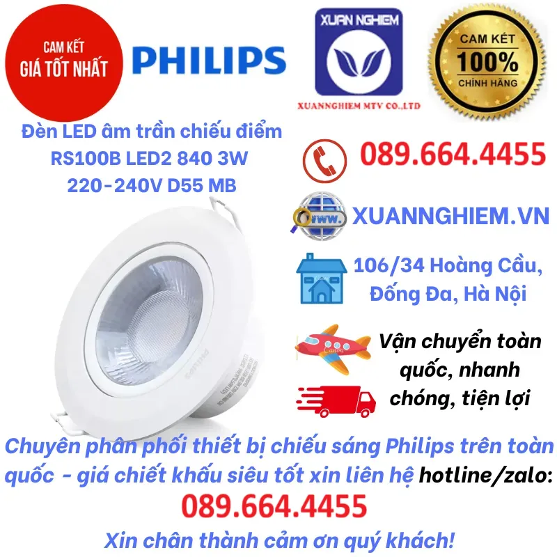 Đèn LED âm trần chiếu điểm RS100B LED2 840 3W 220-240V D55 MB