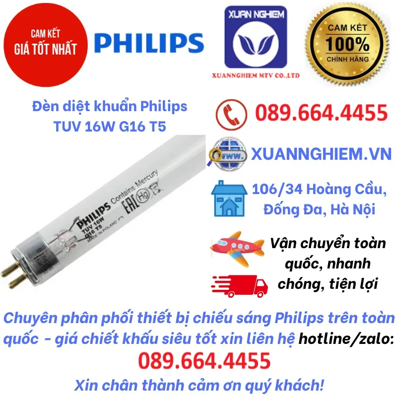 Đèn diệt khuẩn Philips TUV 16w G16 T5