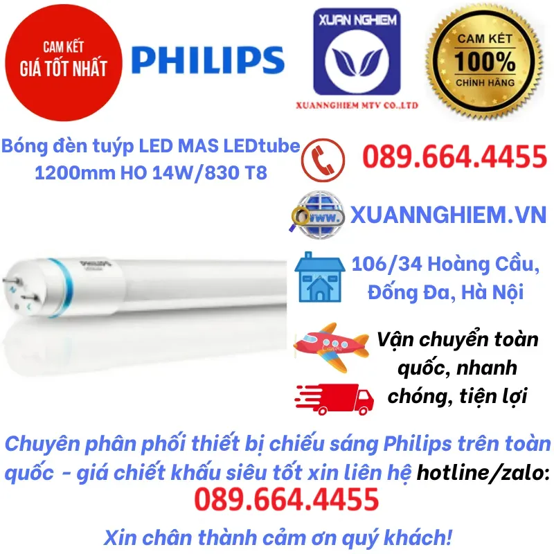 Bóng đèn tuýp LED Philips MAS LEDtube 1200mm HO 14W/830 T8