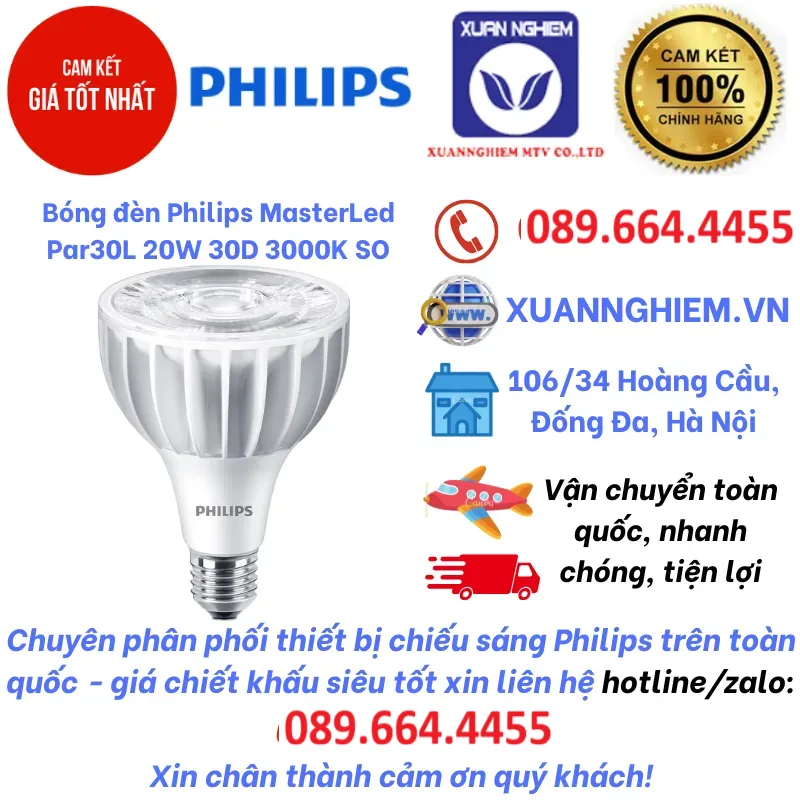 Bóng đèn Philips MasterLed Par30L 20W 30D 3000K SO