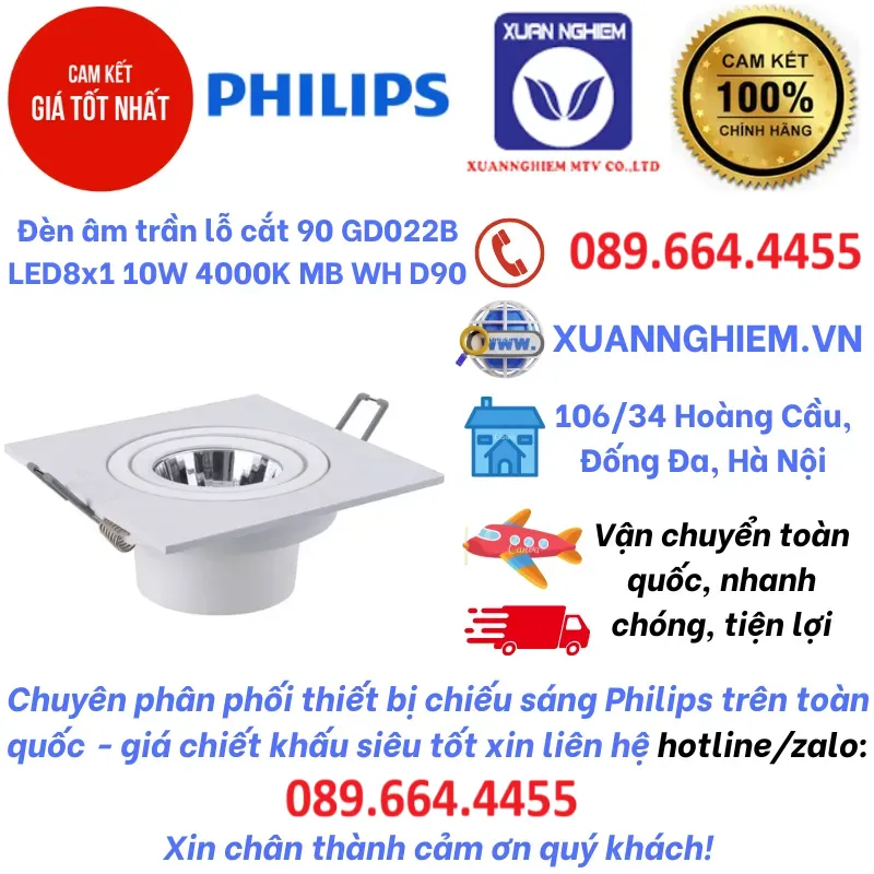 Đèn âm trần lỗ cắt 90 GD022B LED8x1 10W 4000K MB WH D90