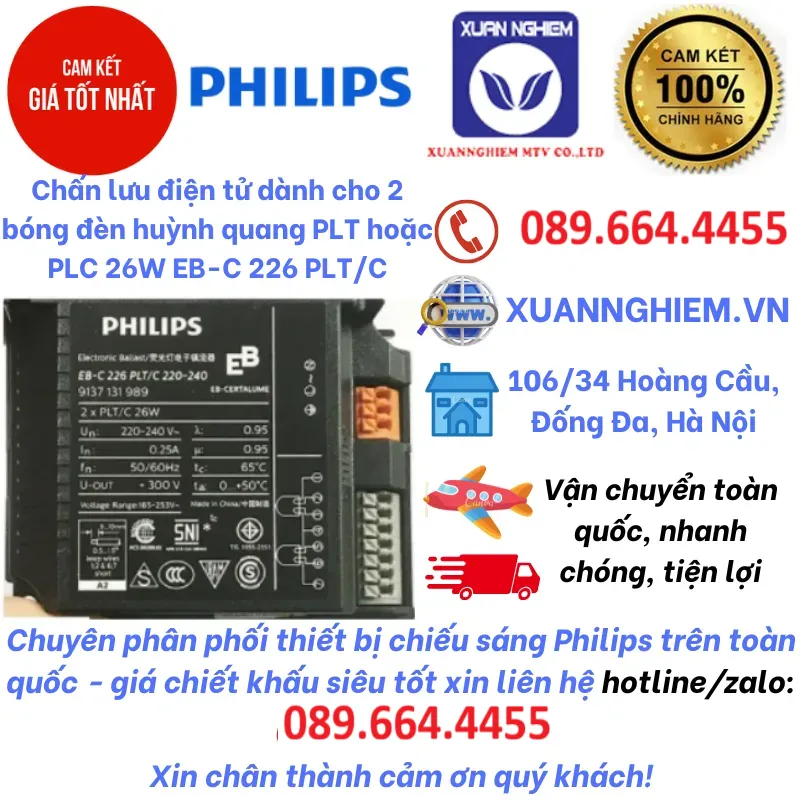 Chấn lưu điện tử dành cho 2 bóng đèn huỳnh quang PLT hoặc PLC 26W EB-C 226 PLT/C