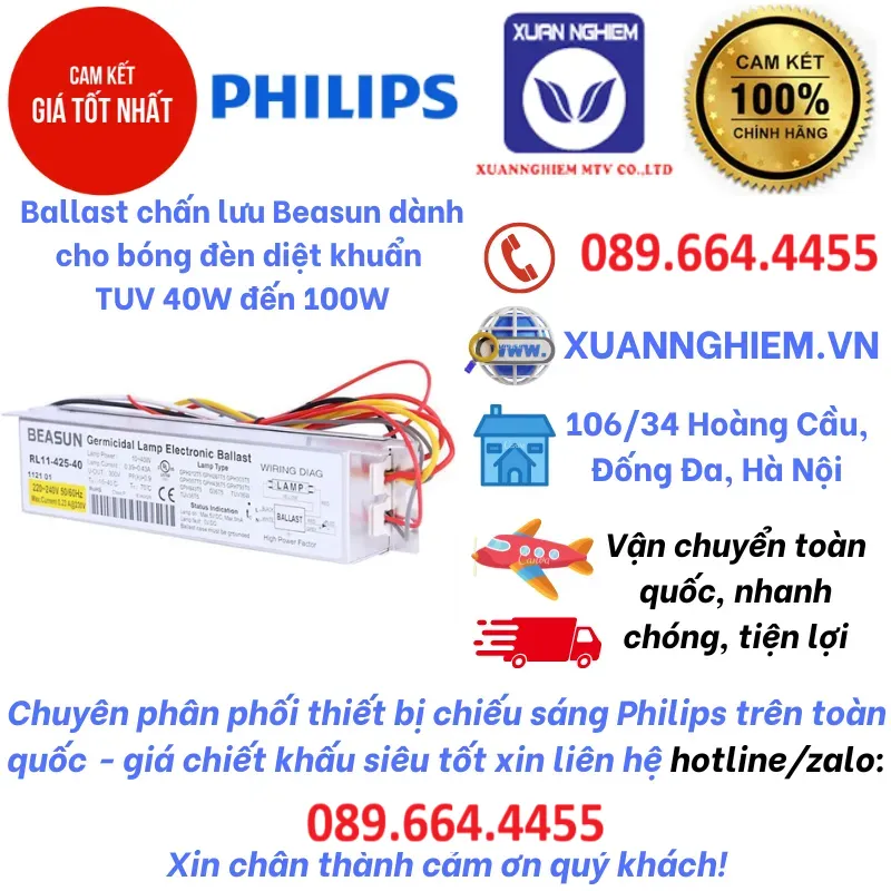 Ballast chấn lưu BEASUN RL1-800-100 dành cho bóng đèn diệt khuẩn TUV 40W đến 100W
