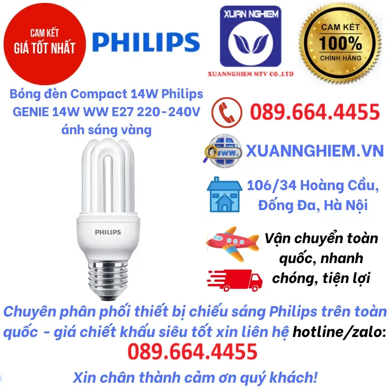Bóng đèn Compact 14W Philips GENIE 14W WW E27 220-240V ánh sáng vàng