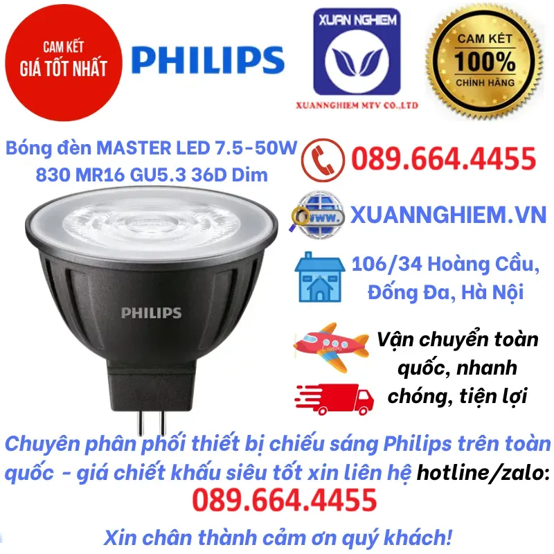 Bóng đèn MASTER LED 7.5-50W 830 MR16 GU5.3 36D Dim