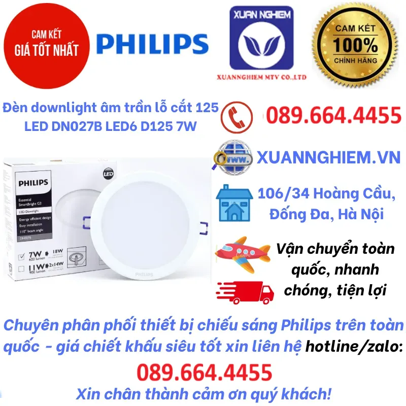 Đèn downlight âm trần lỗ cắt 125 LED DN027B LED6 D125 7W