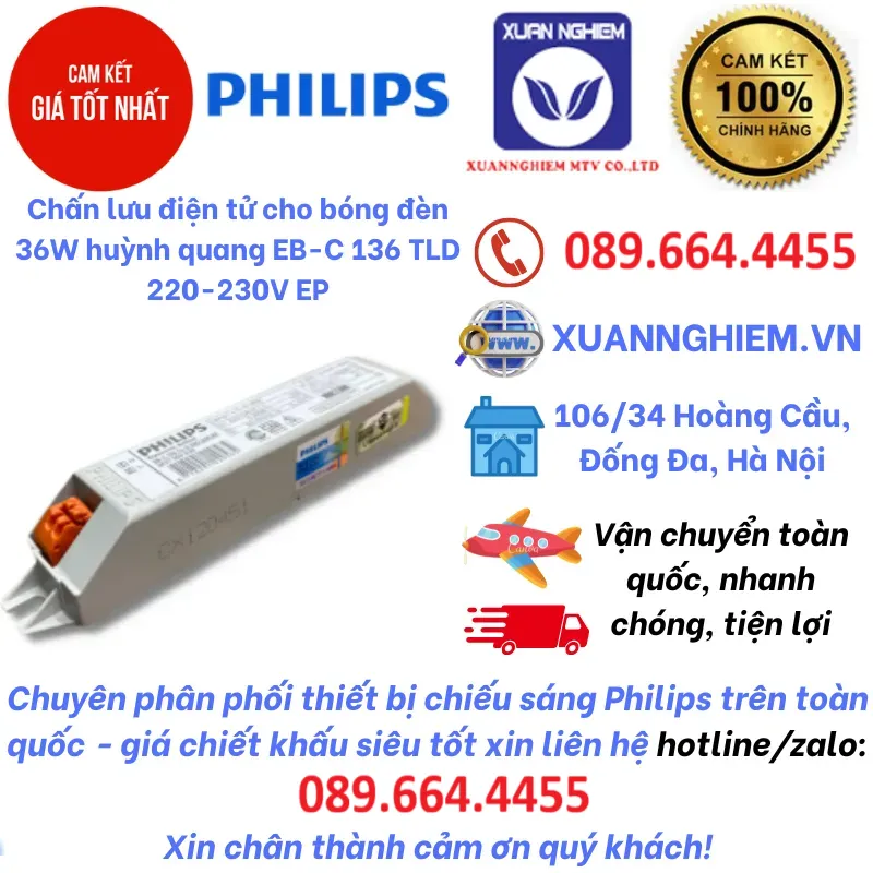 Chấn lưu điện tử cho bóng đèn 36W huỳnh quang EB-C 136 TLD 220-230V EP