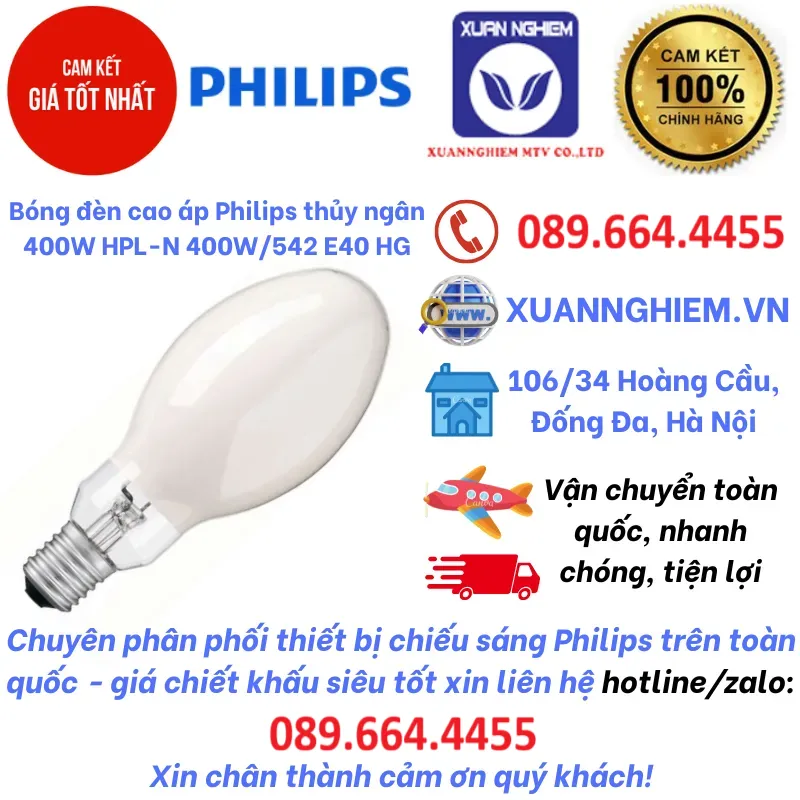 Bóng đèn cao áp Philips thủy ngân 400W HPL-N 400W/542 E40 HG 1SLV/6