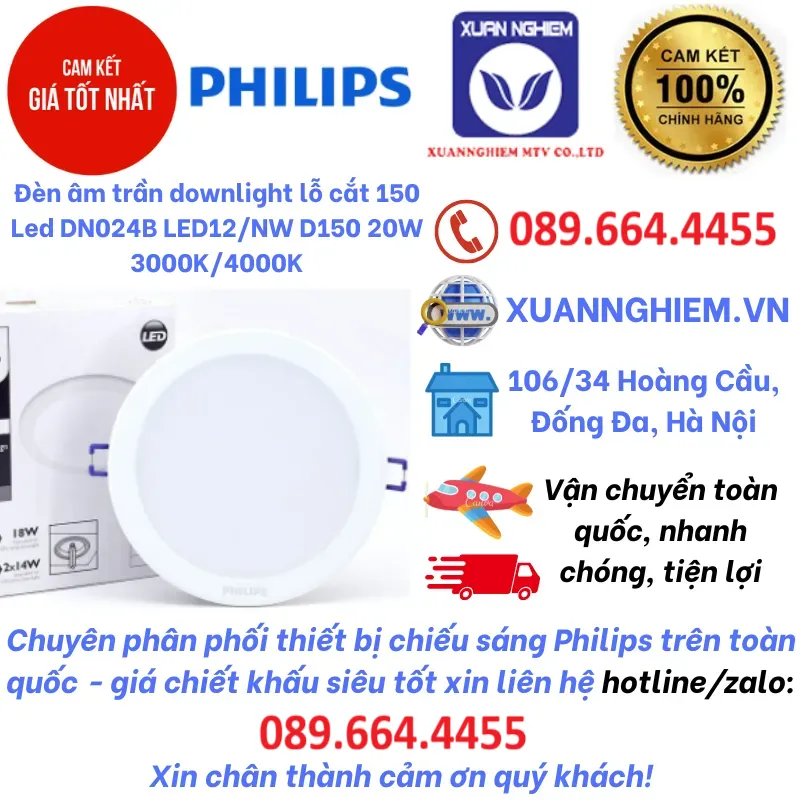 Đèn âm trần downlight lỗ cắt 150 Led DN024B LED12/NW D150 20W 3000K/4000K