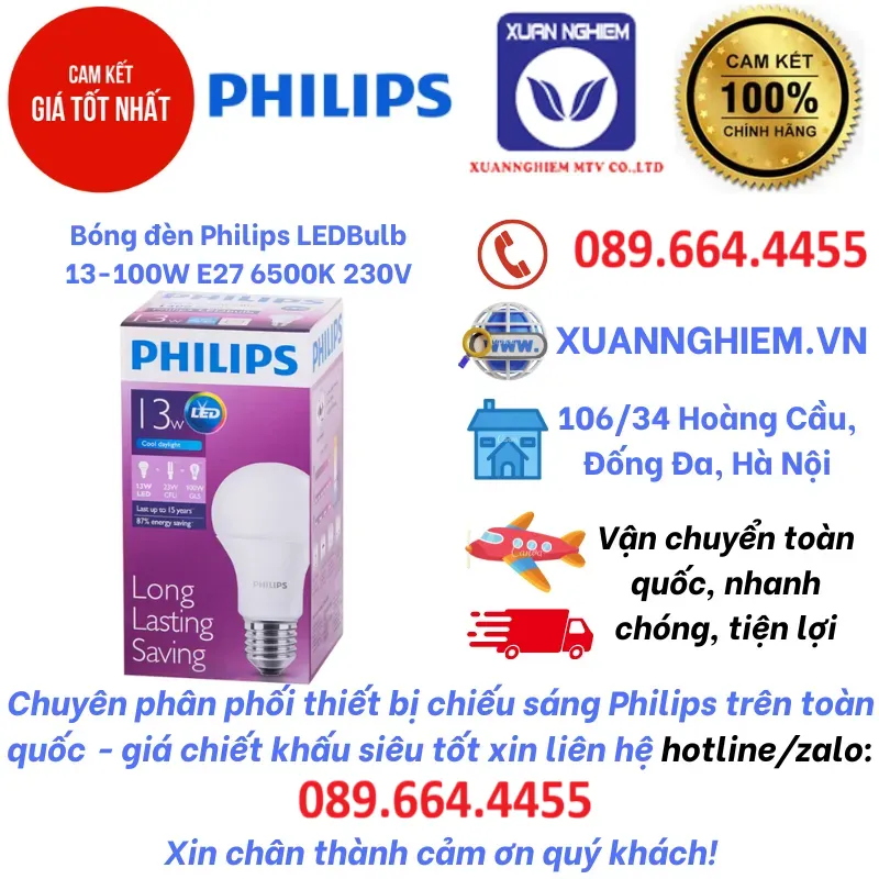 Bóng đèn Philips LEDBulb 13-100W E27 6500K 230V