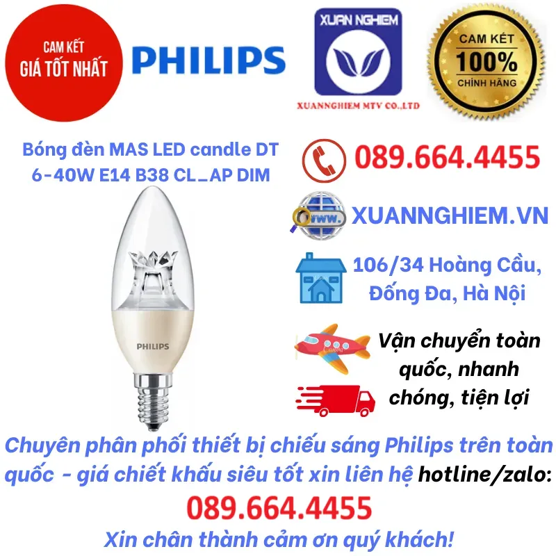 Bóng đèn MAS LED candle DT 6-40W E14 B38 CL_AP DIM Philips