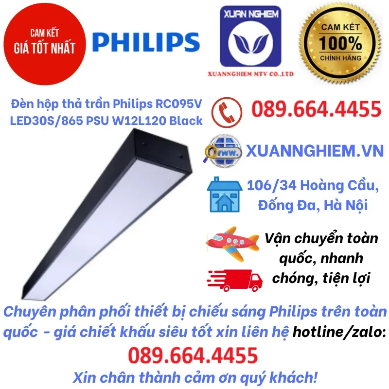 Đèn hộp thả trần Philips RC095V LED30S/865 PSU W12L120 Black