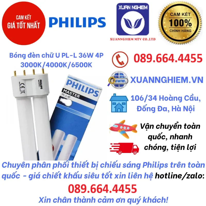 Bóng đèn chữ U PL-L 36W 4P Master PL-L 36W/840/4P, PL-L 36W/830/4P, PL-L 36W/865/4P