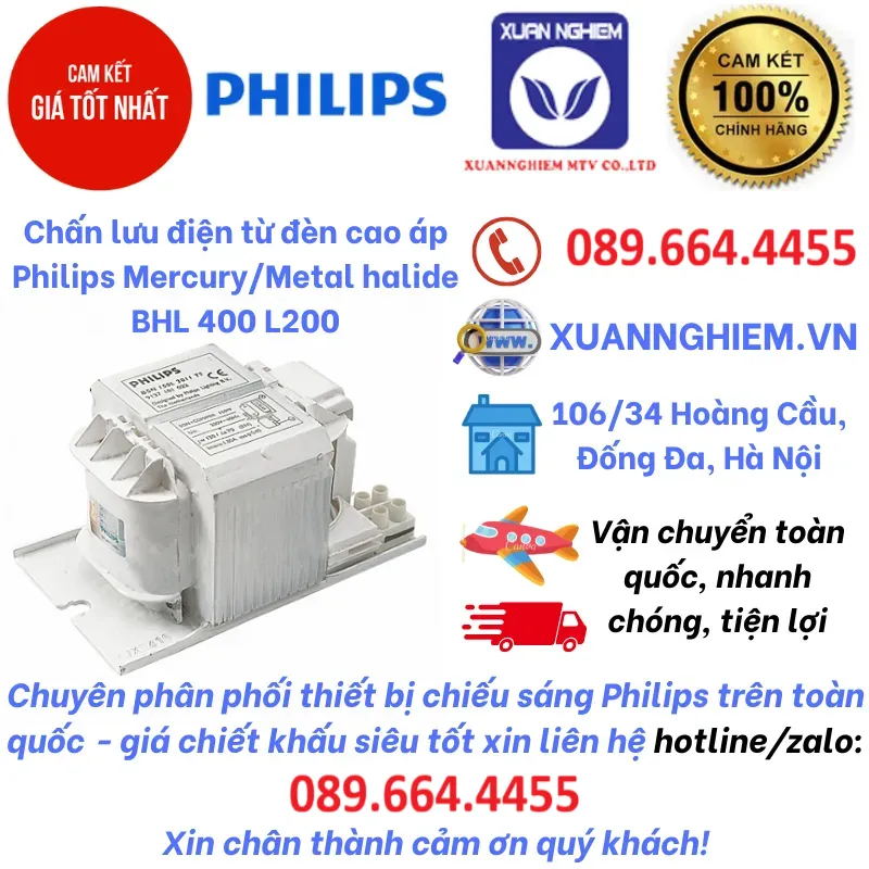 Chấn lưu điện từ đèn cao áp Philips Mercury/Metal halide BHL 400 L200