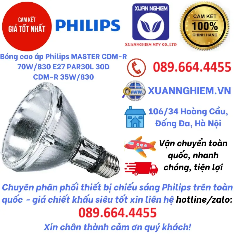 Bóng cao áp Philips MASTER CDM-R 70W/830 E27 PAR30L 30D , CDM-R 35W/830