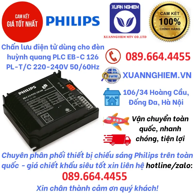 Chấn lưu điện tử dùng cho đèn huỳnh quang PLC Philips EB-C 126 PL-T/C 220-240V 50/60Hz