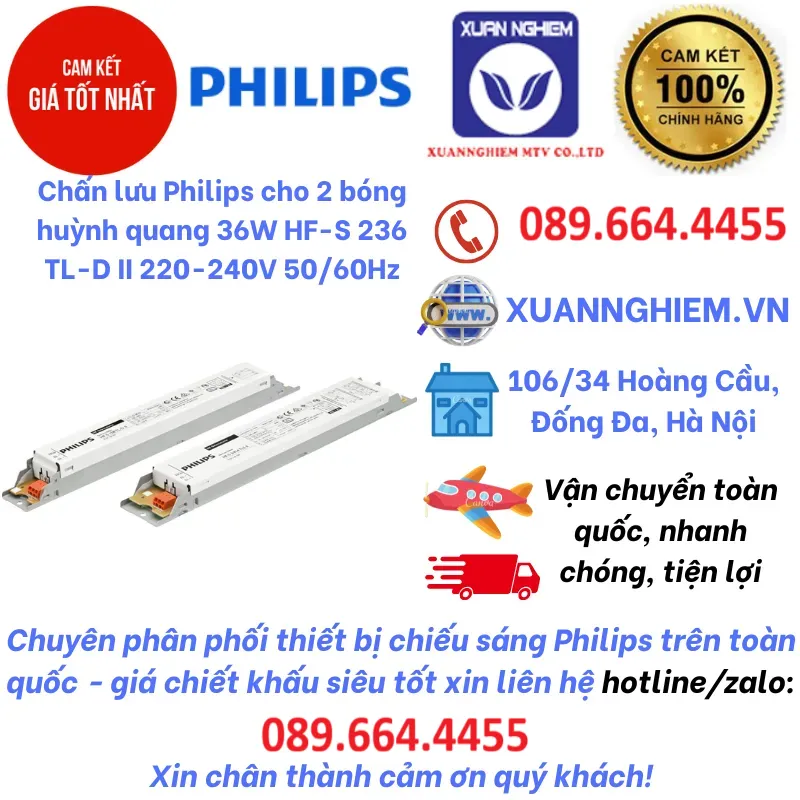 Chấn lưu Philips cho 2 bóng huỳnh quang 36W HF-S 236 TL-D II 220-240V 50/60Hz