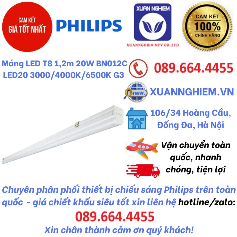 Máng LED T8 1,2m 20W BN012C LED20 3000/4000K/6500K G3 220V