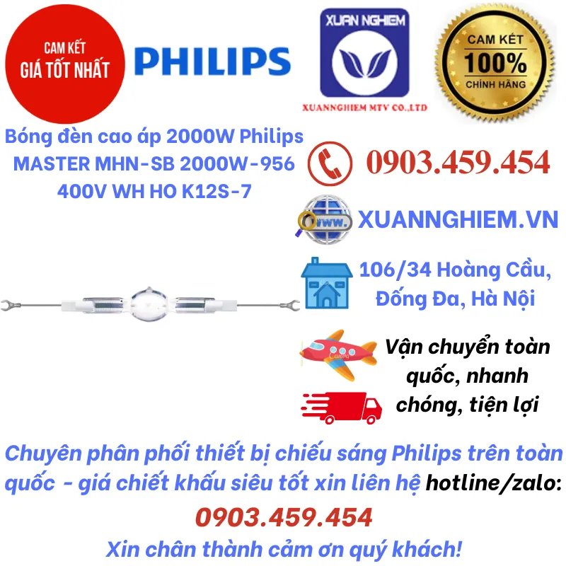 Bóng đèn cao áp 2000W Philips MASTER MHN-SB 2000W-956 400V WH HO K12S-7