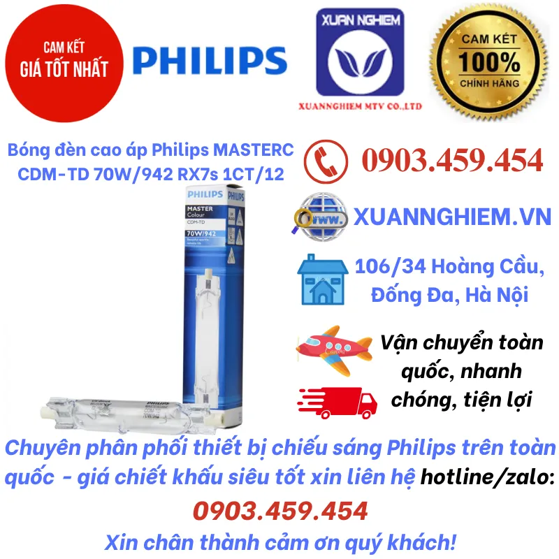 Bóng đèn cao áp Philips MASTERC CDM-TD 70W/942 RX7s 1CT/12