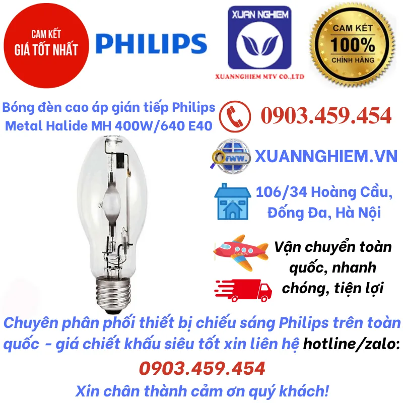Bóng đèn cao áp gián tiếp Philips Metal Halide MH 400W/640 E40