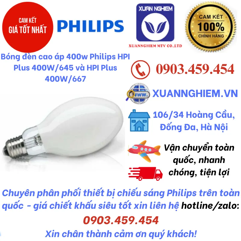 Bóng đèn cao áp 400w Philips HPI Plus 400W/645 và HPI Plus 400W/667