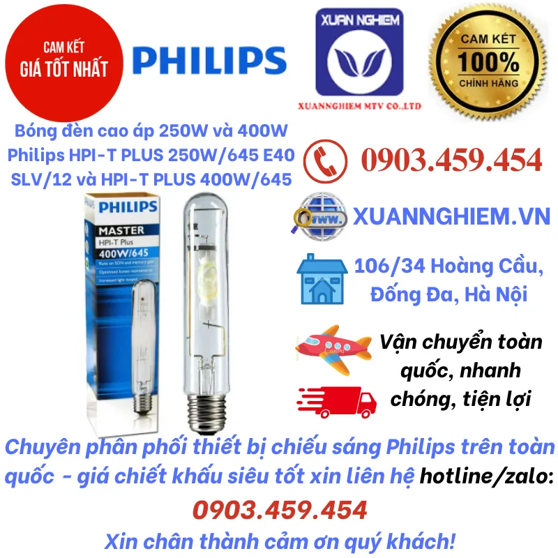 Bóng đèn cao áp 250W và 400W Philips HPI-T PLUS 250W/645 E40 SLV/12 và HPI-T PLUS 400W/645