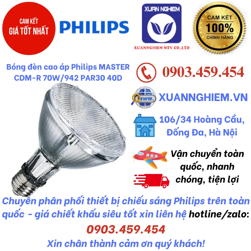 Bóng đèn cao áp Philips MASTER CDM-R 70W/942 PAR30 40D