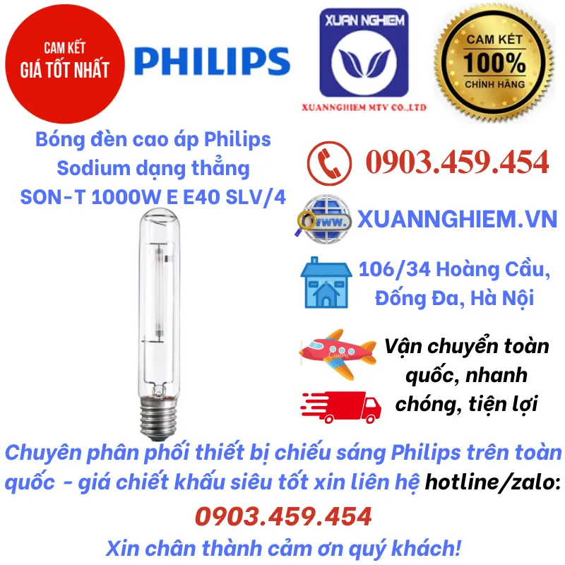 Bóng đèn cao áp Philips Sodium dạng thẳng SON-T 1000W E E40 SLV/4