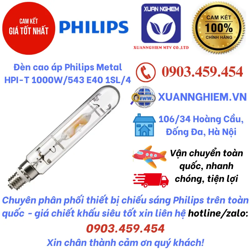 Đèn cao áp Philips Metal HPI-T 1000W/543 E40 1SL/4