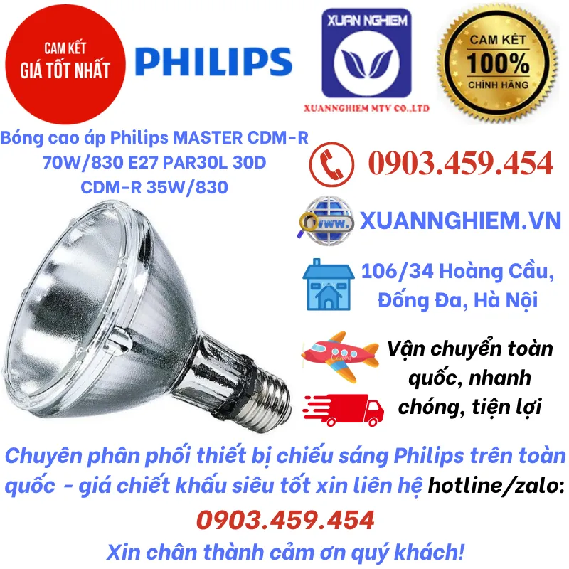 Bóng cao áp Philips MASTER CDM-R 70W/830 E27 PAR30L 30D , CDM-R 35W/830