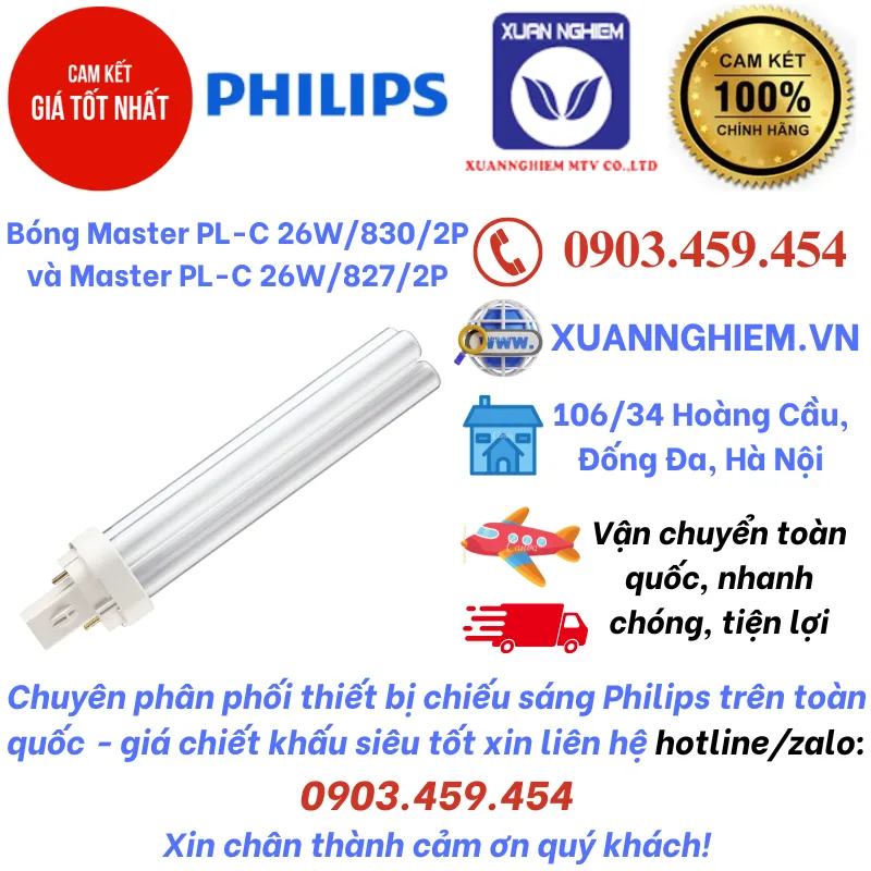 Bóng Master PL-C 26W/830/2P và Master PL-C 26W/827/2P