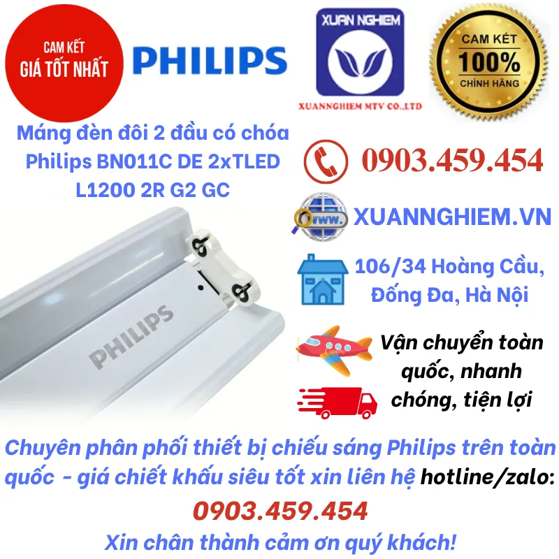 Máng đèn đôi 2 đầu có chóa Philips BN011C DE 2xTLED L1200 2R G2 GC