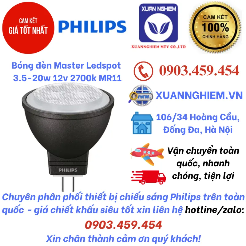 Bóng đèn Master Ledspot  3.5-20W 12V 2700K MR11 / Mas LEDspotLV 3.5-20W 827 MR11 24D